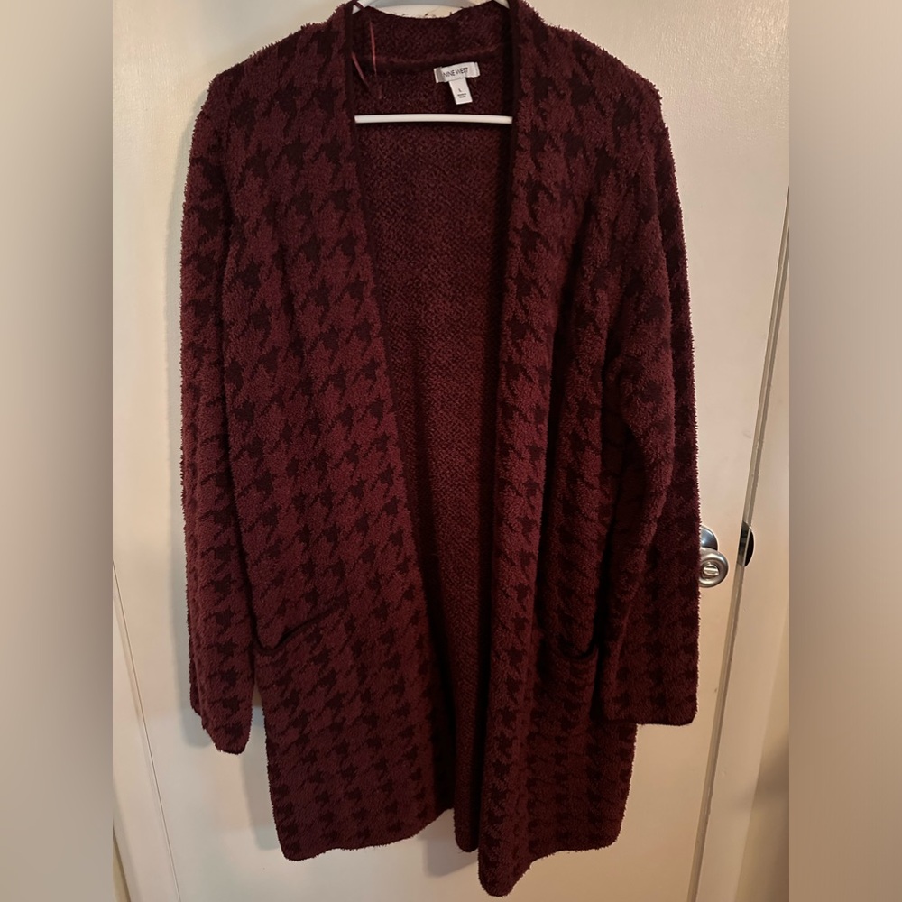 COPY - Wine color houndstooth pattern duster cardigan